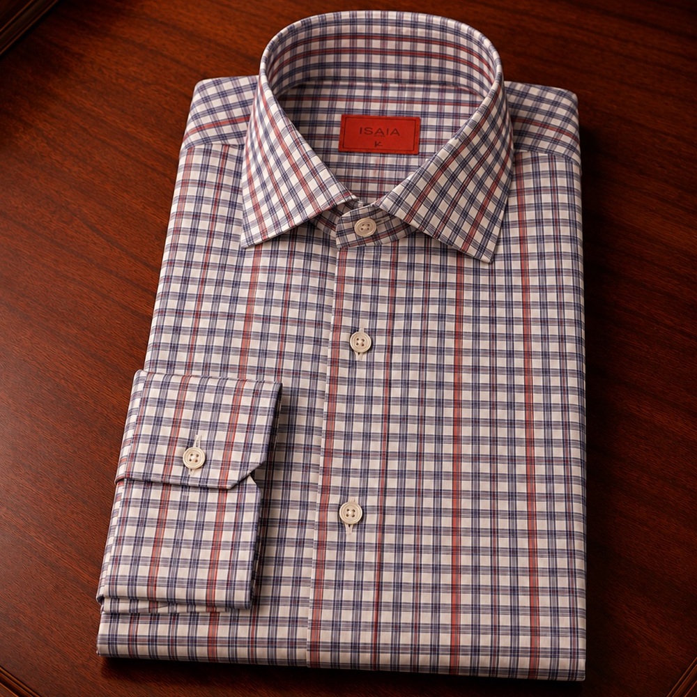 ISAIA Blue and Red Check Shirt